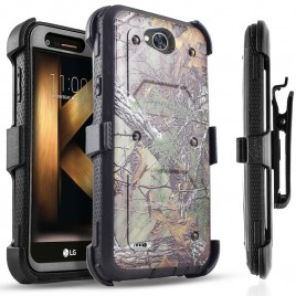 LG X Power 2 Case, [SUPER GUARD] Dual Layer Protection With [Built-in Screen Protector] Holster Locking Belt Clip+Circle(TM) Stylus Touch Screen Pen (Camo)
